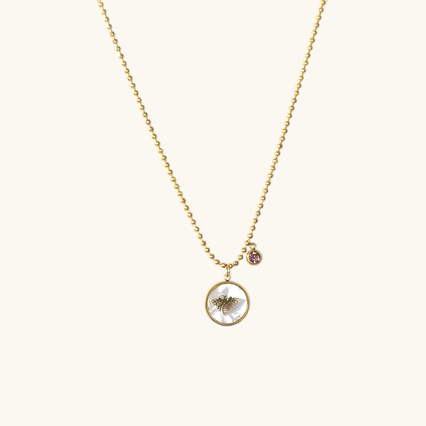 Charming Bee Pendant Necklace with Mother-of-Pearl Detail and Crystal Accent