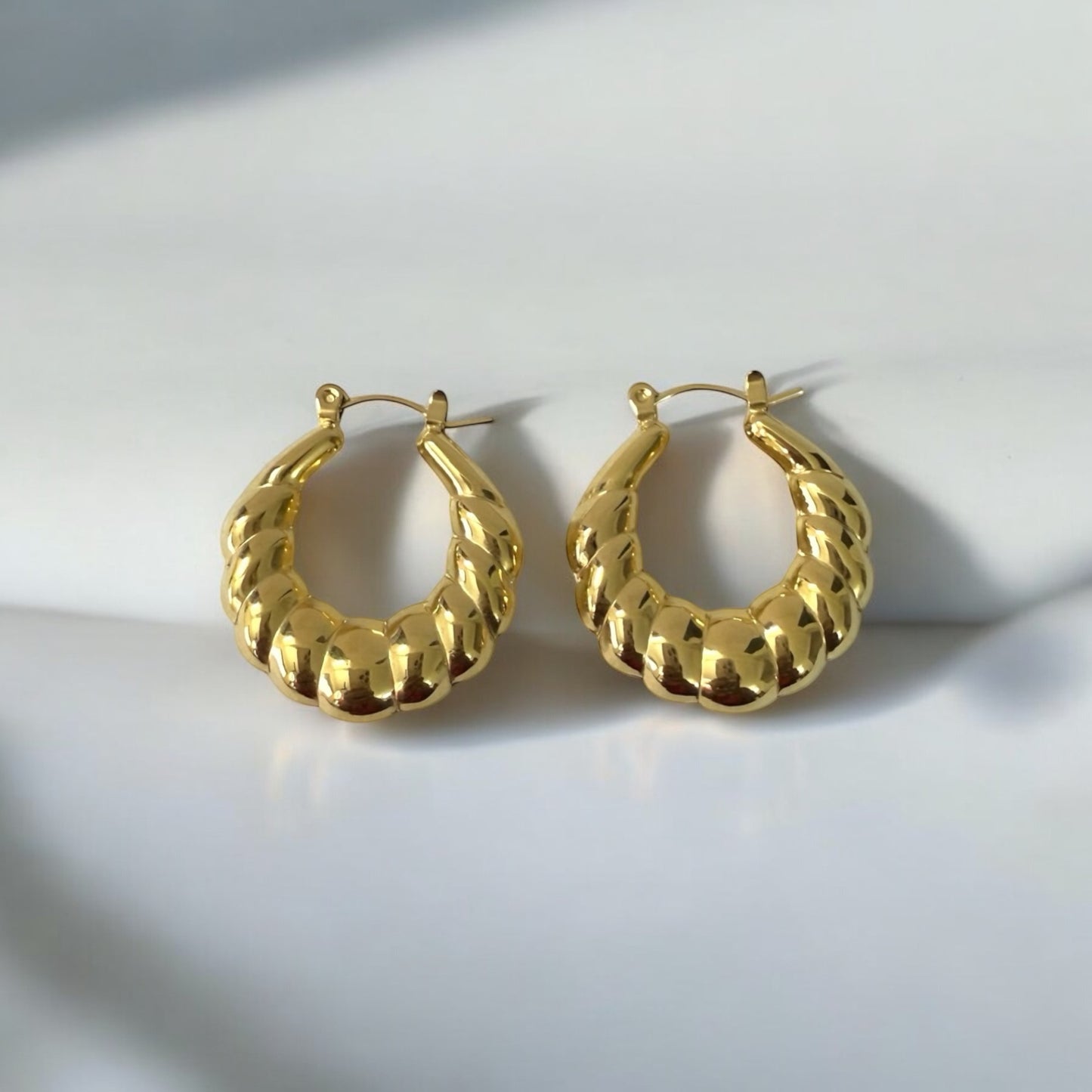 Bold Gold-Tone Twisted Hoop Earrings – Chunky Stainless Steel Spiral Hoops