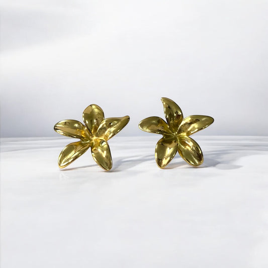 Elegant Gold Plated Flower-Shaped Stainless Steel Stud Earrings