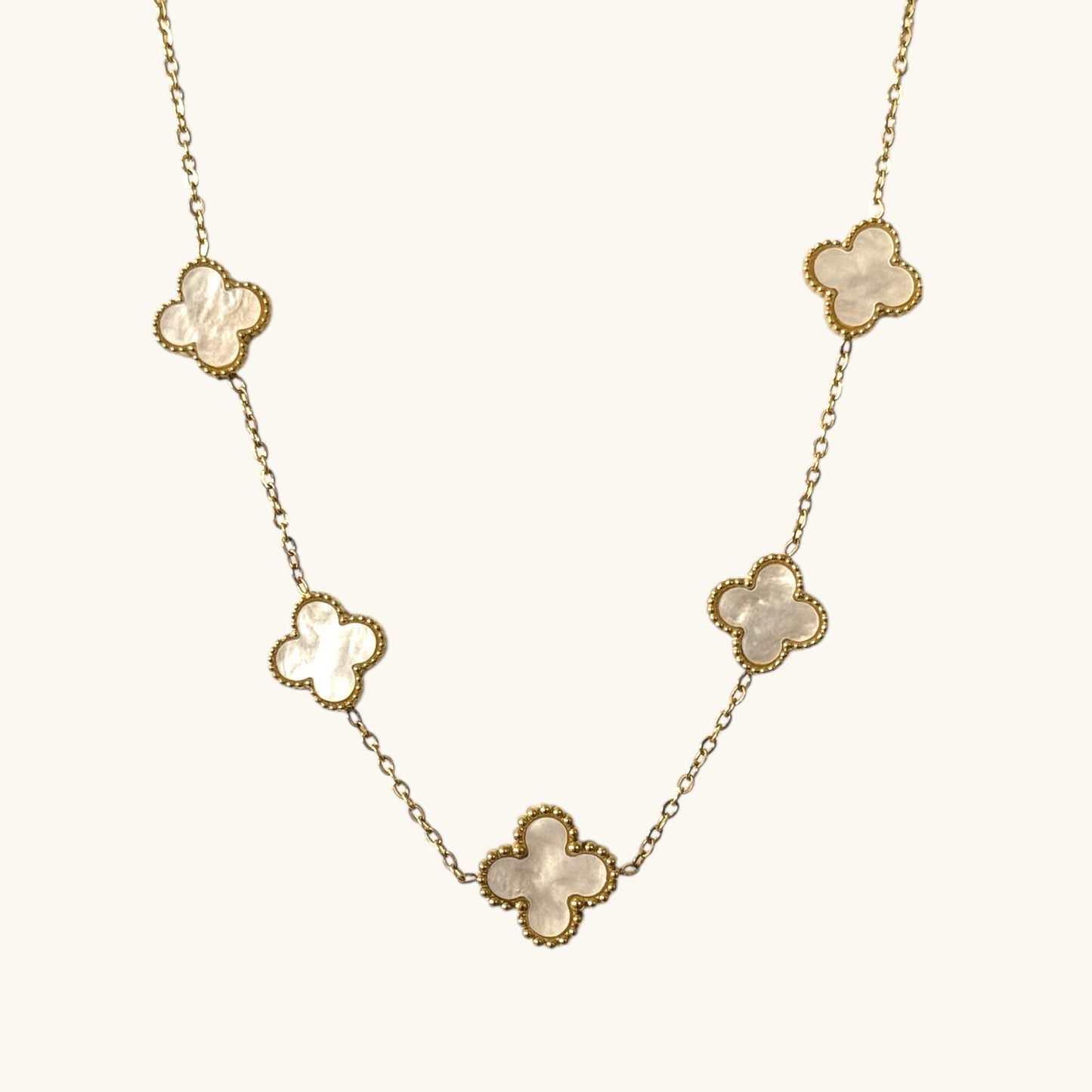 Elegant Gold Clover Necklace with Mother of Pearl Inlay - Four-Leaf Clover Pendant Chain