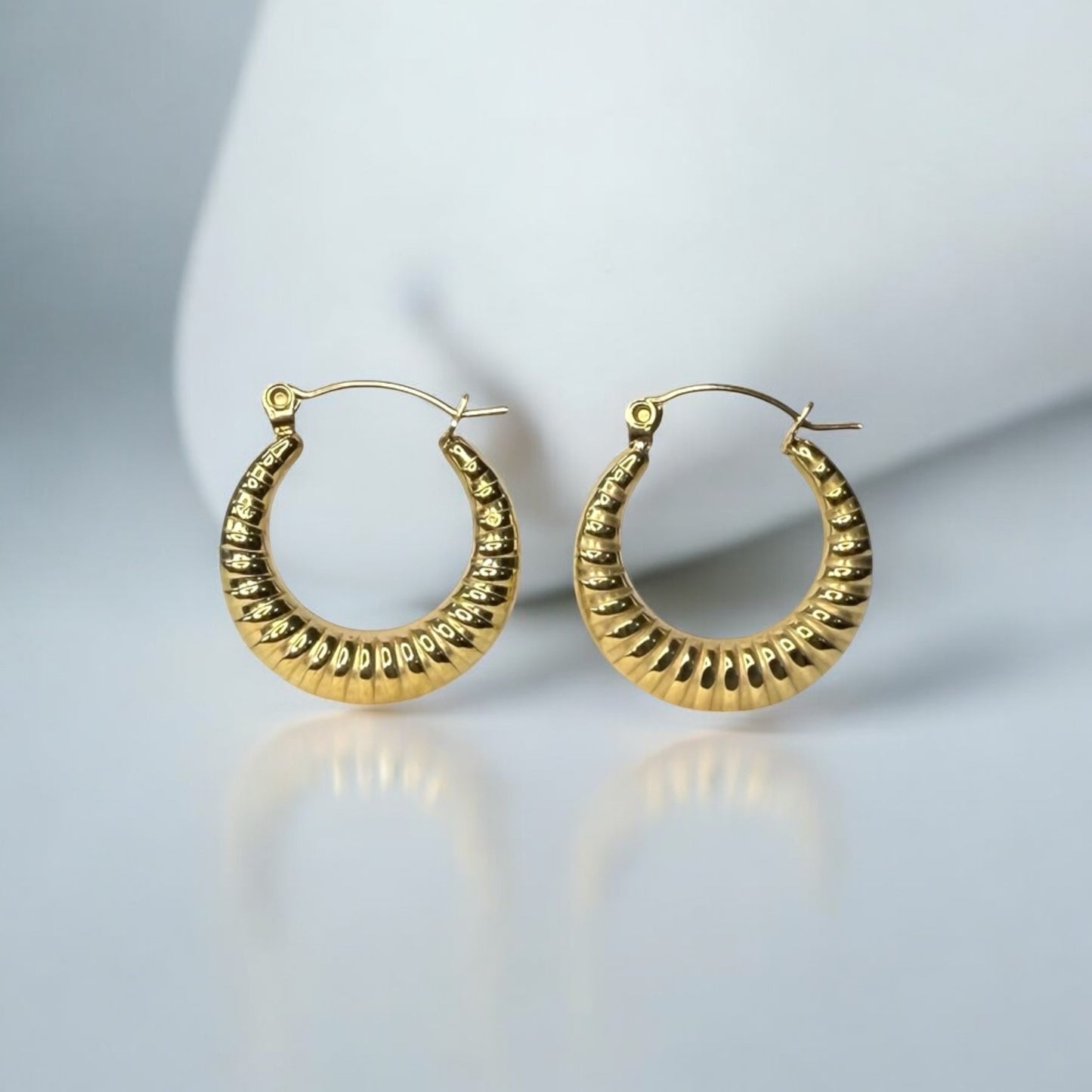 Gold-Plated Stainless Steel Textured Hoop Earrings