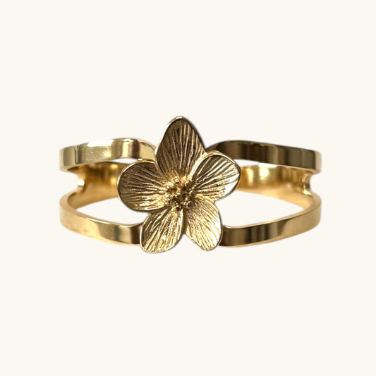 Luxury Gold-Plated Floral Bracelet with Dual Band and Detailed Flower Accent