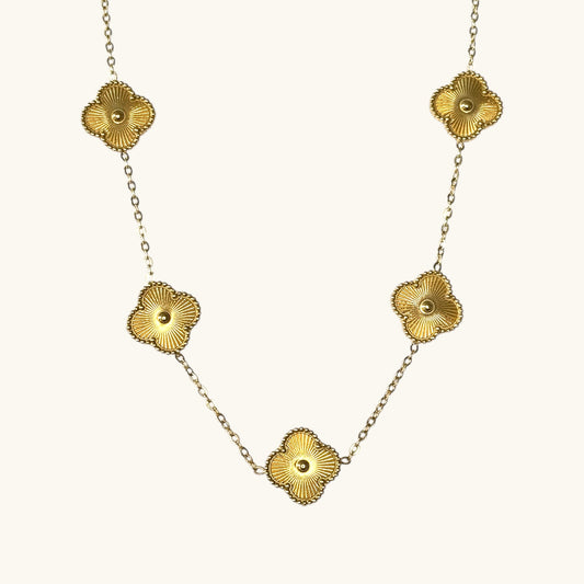 Vintage-Inspired Gold Floral Necklace with Textured Medallions